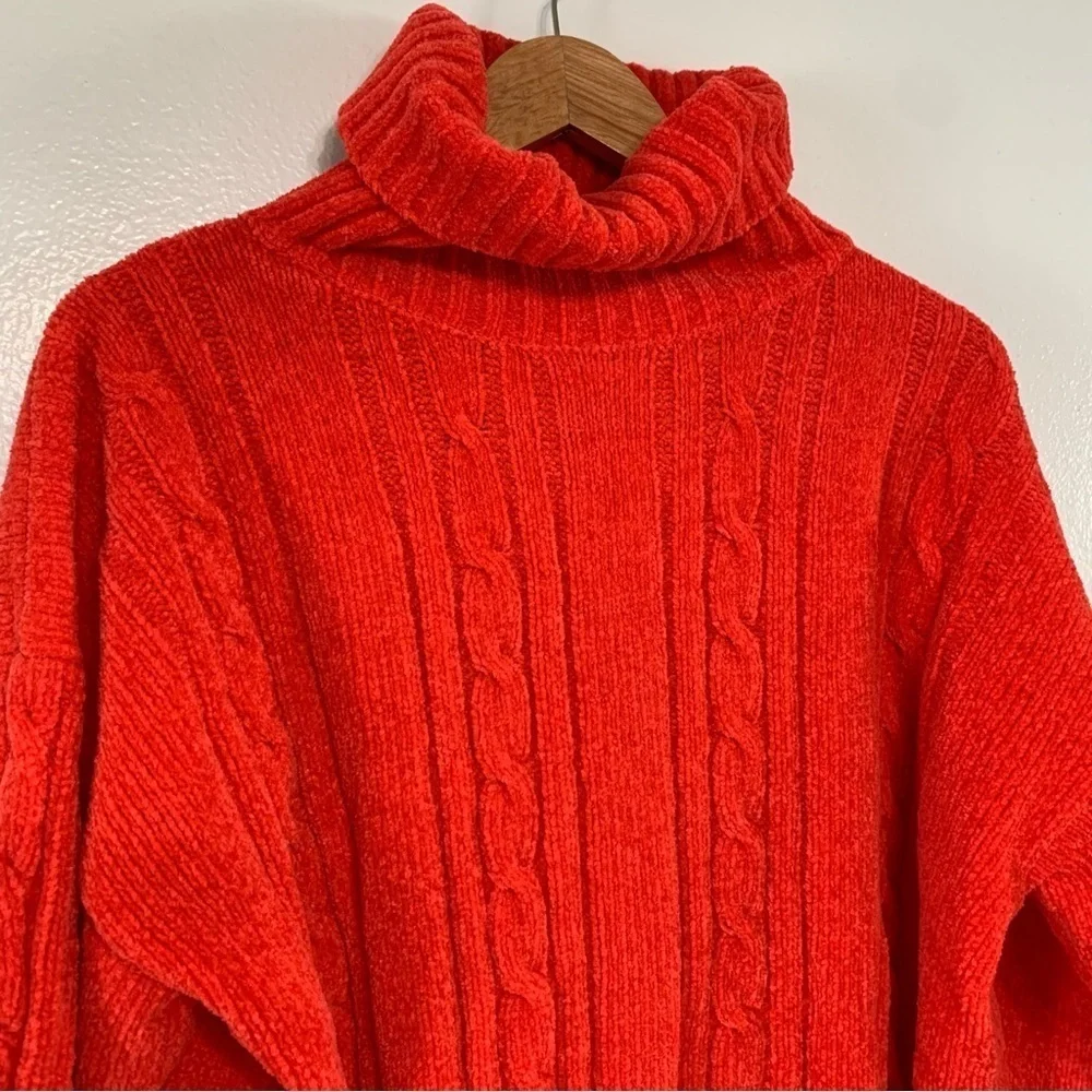 Casual Corner Vintage Red/Orange Chunky Cable Knit Turtleneck Sweater Size M